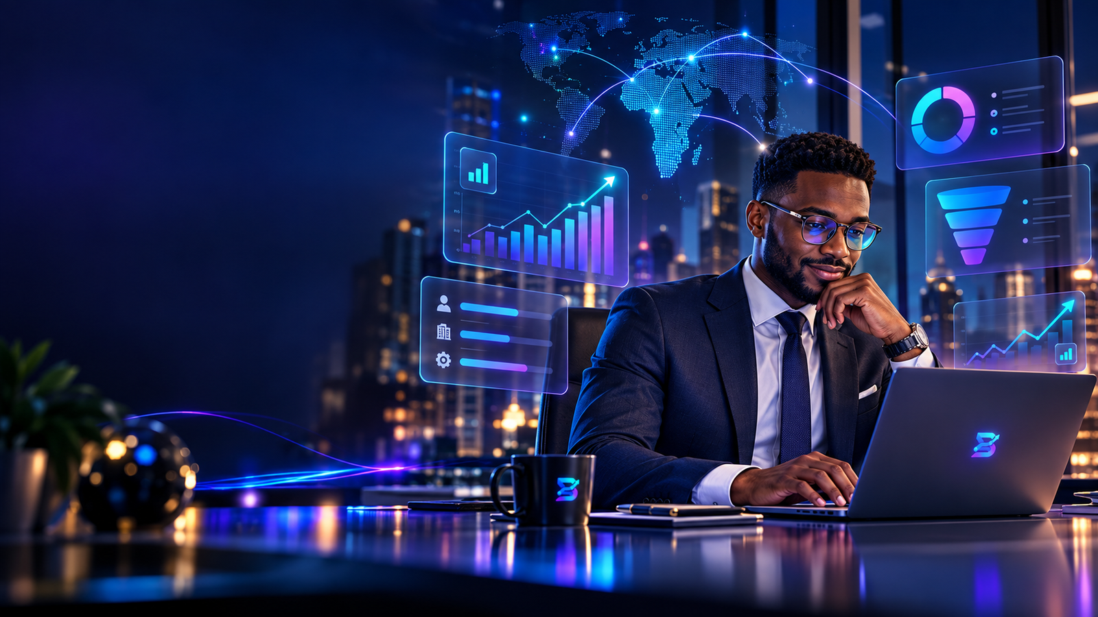 Executive using Bexos RevenueOS in a premium workspace